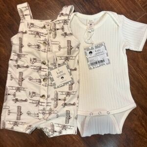 Kate Quinn Button Front Overall Shortie Vintage Airplane